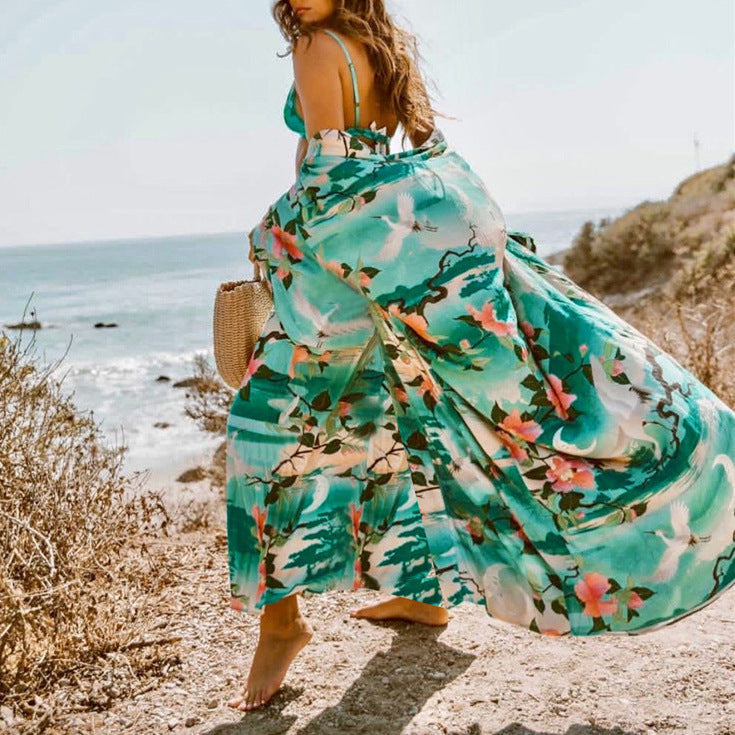 Loose Beach Beach Cover Up Sun Protection Shirt Mid-Length Cardigan Swimsuit Dress Women