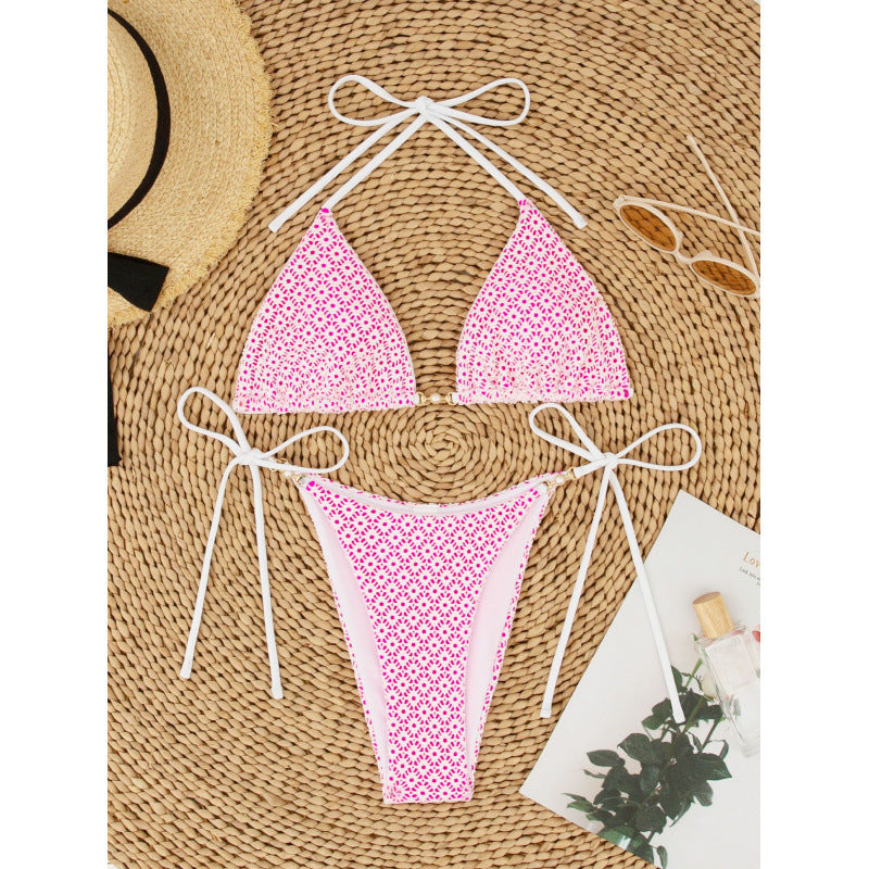 Swimsuit Women Three Point Bikini Sexy Lace Lace up Split Retro Swimsuit
