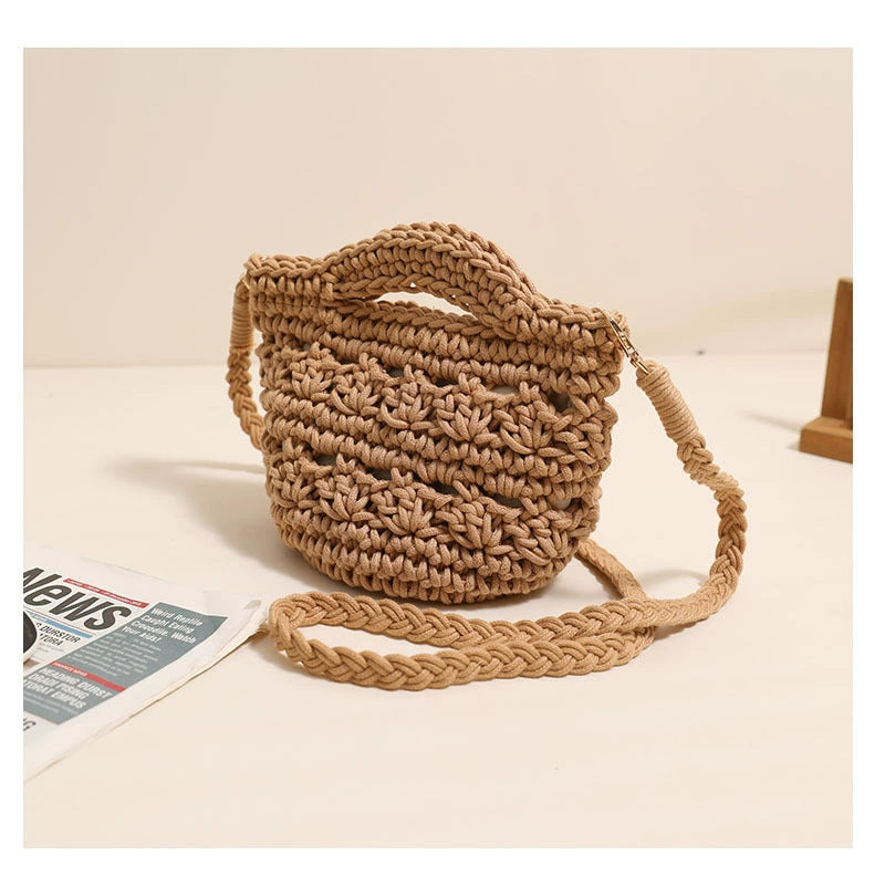 Crossbody Cotton Thread Woven Bag All Matching Hollow Out Cutout Straw Bag Vacation Beach Bag Partysu Women Bag