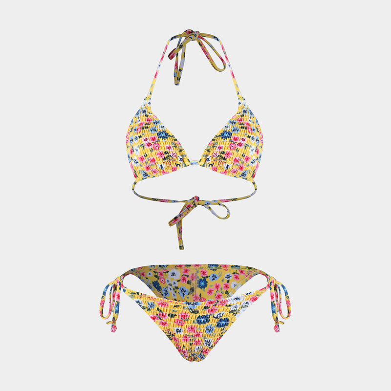 Printed Bikini Three Piece Gauze Skirt Split Sexy Vacation Bikini Swimsuit