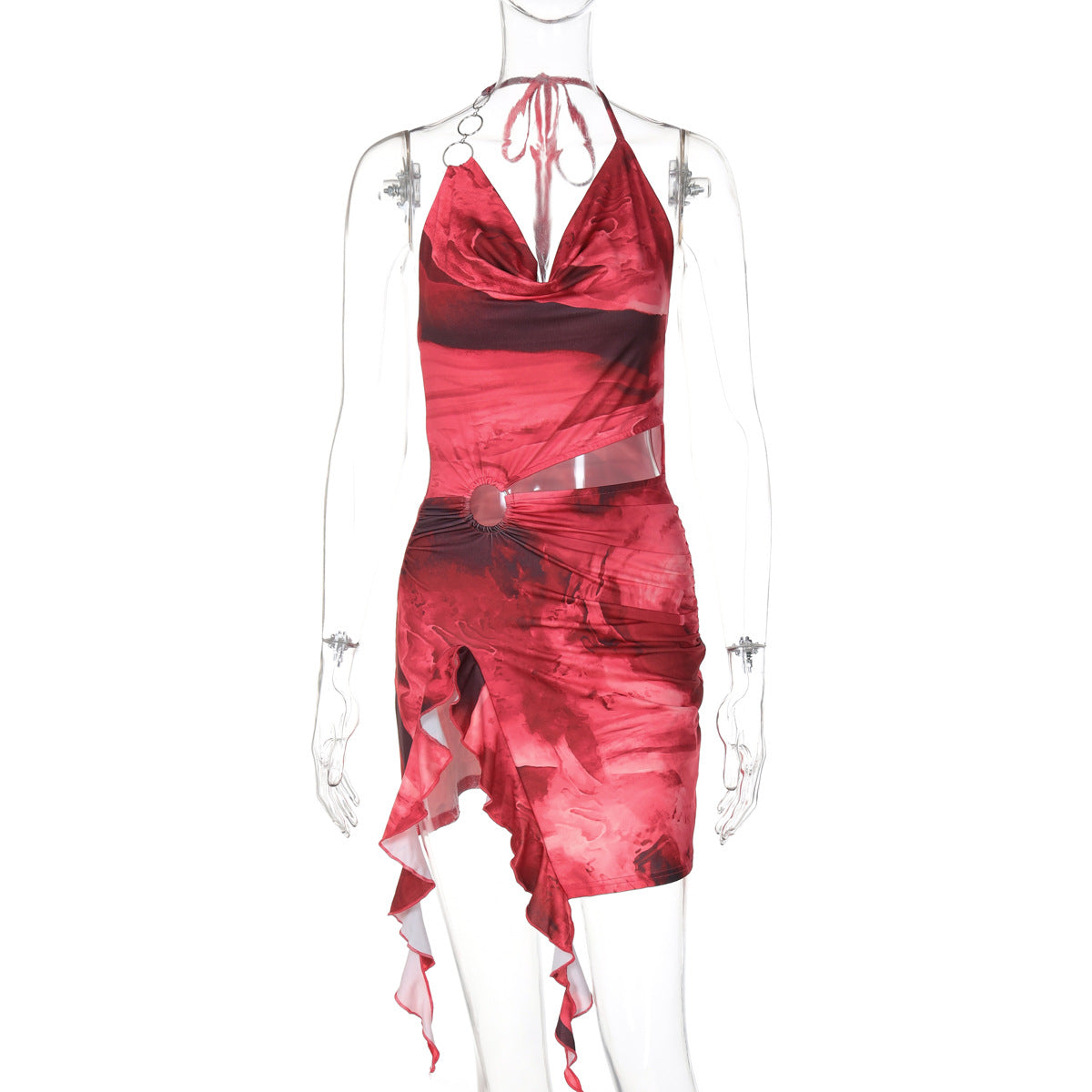 Women Clothing Summer Printing Sexy Backless Lace up Dress