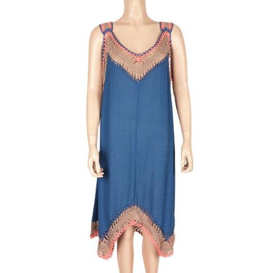 One Size Fits All Hand Crocheting Wool Yarn Slub Cotton Camisole Sleeveless Beach Maxi Dress