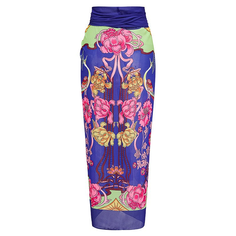 One Piece Women Swimwear European French Retro Cover Belly Slimming Swimsuit Holiday Beach Dress