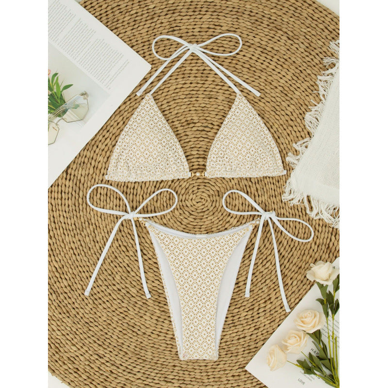 Swimsuit Women Three Point Bikini Sexy Lace Lace up Split Retro Swimsuit