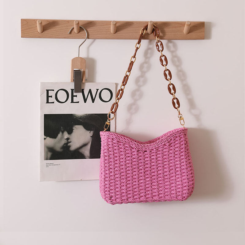 Fresh Purple Straw Bag Woven Bag Women Bag Shoulder Solid Color Straw Bag Seaside Vacation Beach Bag