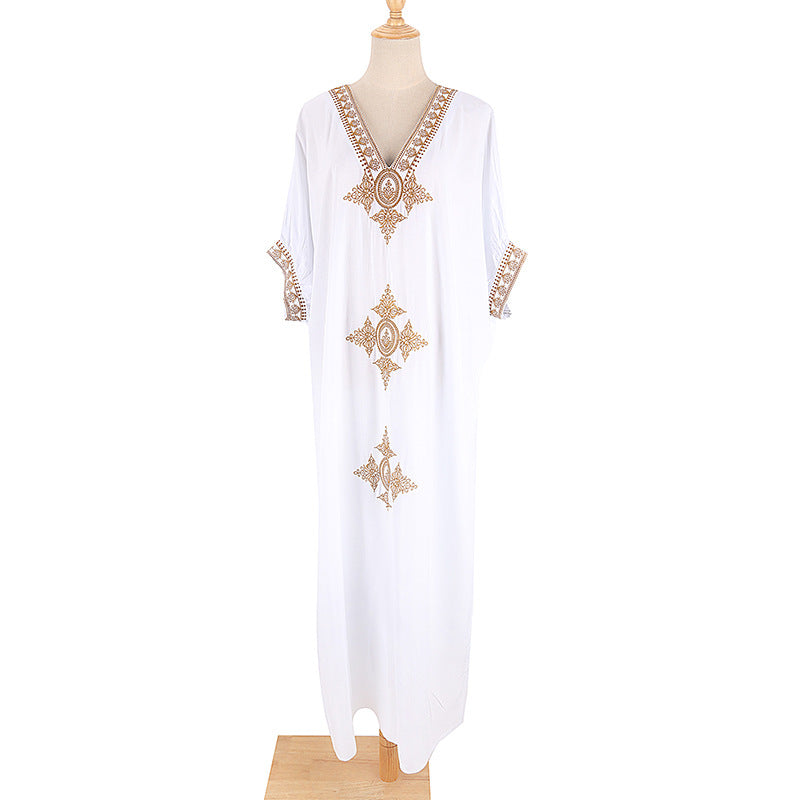 Embroidery Robe Beach Jacket Sun Protection Long Skirt Beach Cover Up Swimsuit Outwear Women