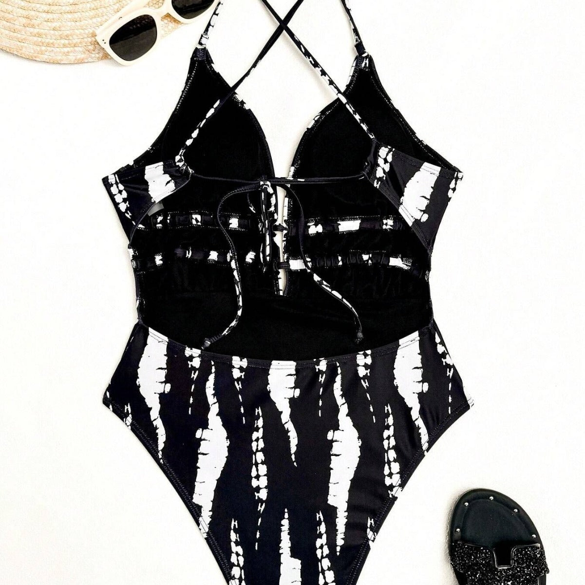 Swimsuit Women Sexy Backless Swimsuit Spring V Neck Lace up Swimsuit