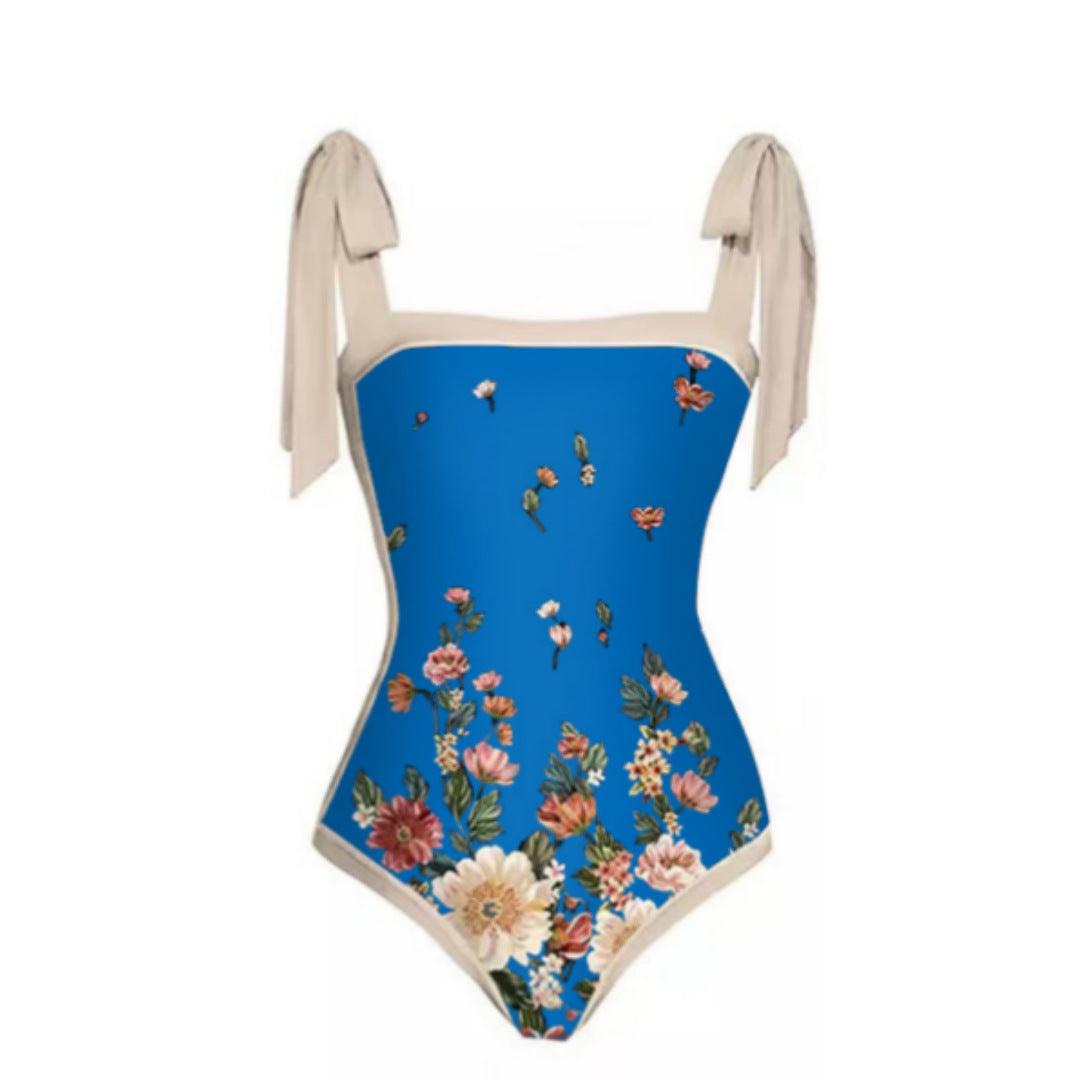 Mesh Two Piece French Swimsuit Digital Printing Sheath Dress Swimsuit for Women