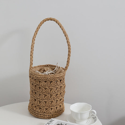 Fresh Straw Bag Summer Woven Tote All Matching Hollow Out Cutout Bucket Rattan Weave Bag Women Bag