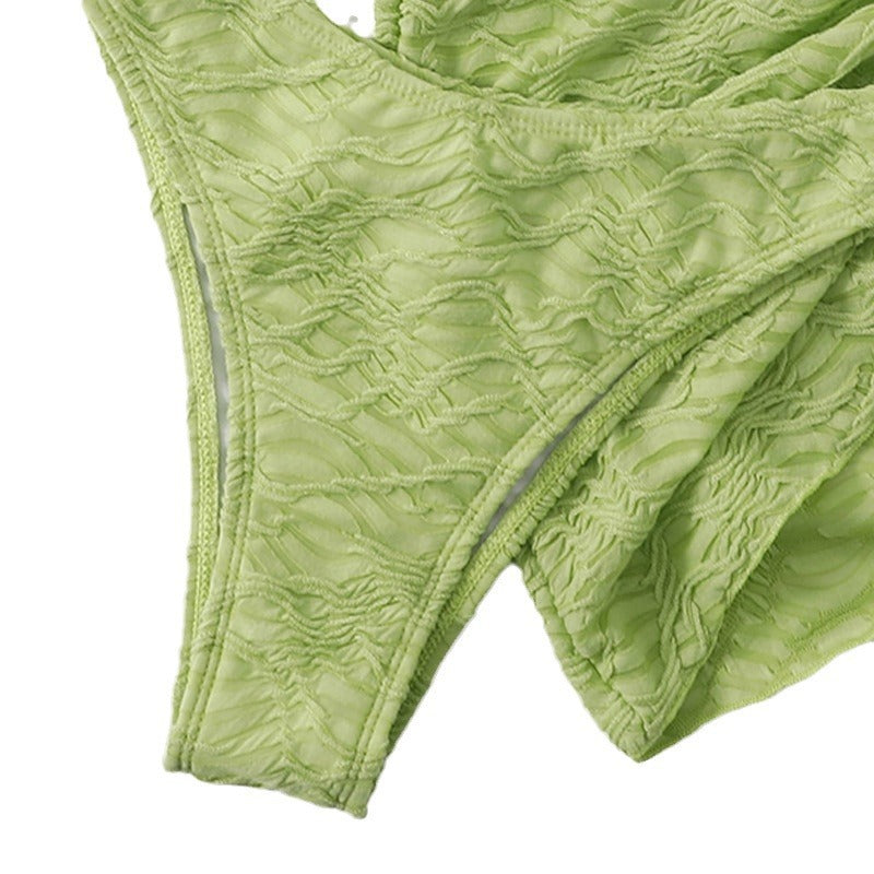 Sexy Lace up Swimsuit Three Piece Wind Beach Seaside Vacation Bikini Swimming Suit