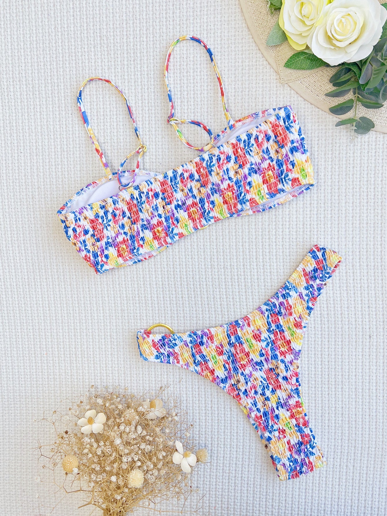 Bikini Open Back Swimsuit Floral Swimsuit Women Tie Dye Swimsuit Sexy