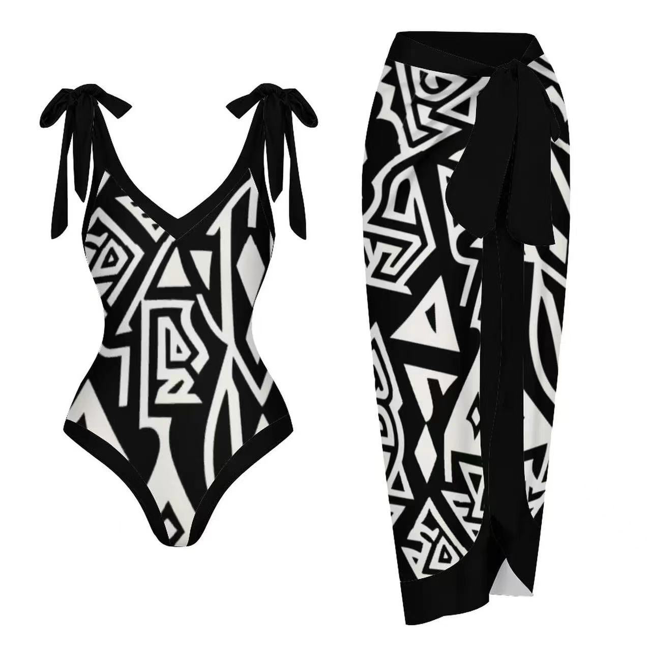 Two Piece Set One Piece Gauze Skirt Swimsuit Multi Color Printing Conservative Sunscreen Swimsuit