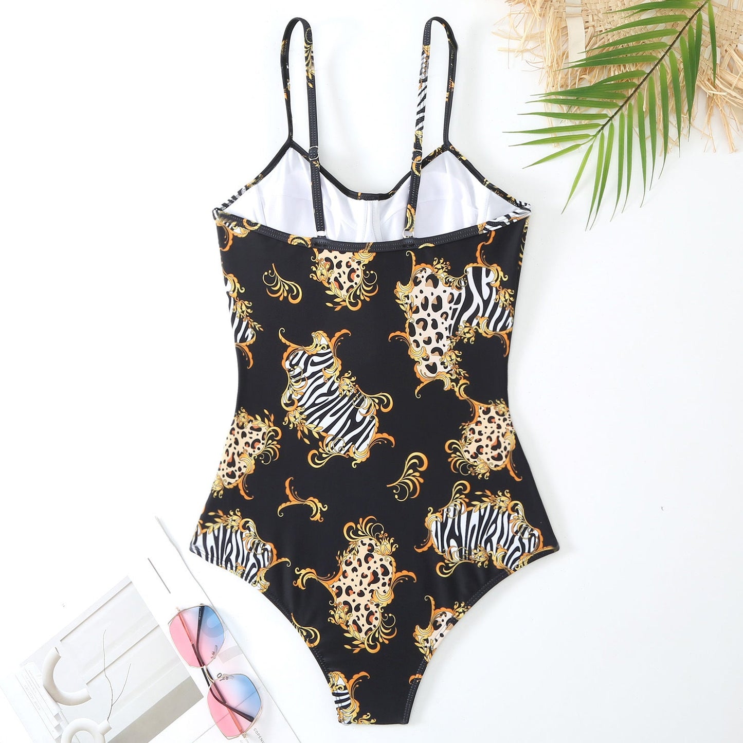 One Piece Swimsuit Women Conservatively Thin Vintage Printed Chiffon Dress with Steel Bracket Hard Bag Swimsuit