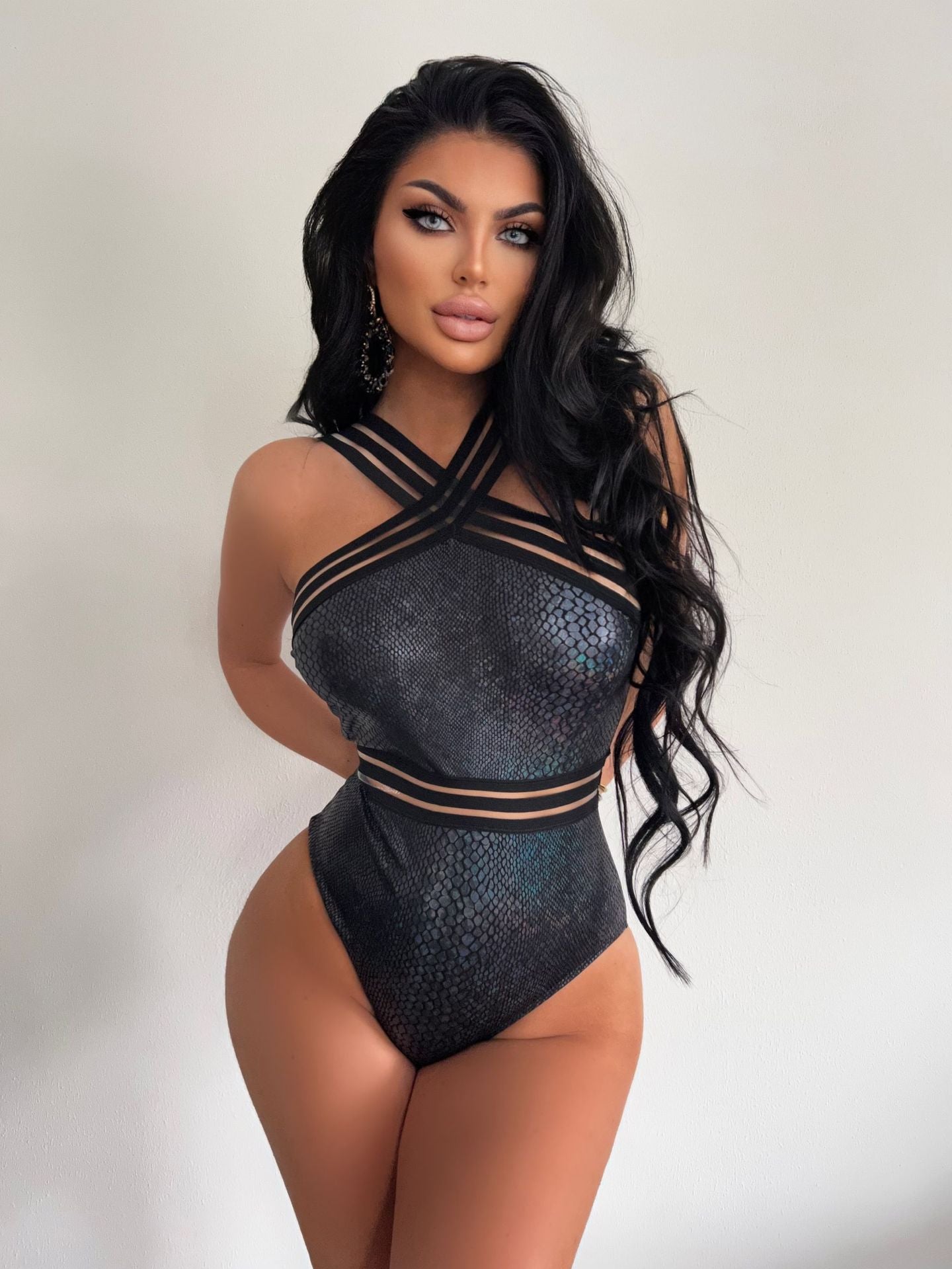 Sexy Backless Solid Color Women Swimsuit Set One Piece Tight Swimsuit Bikini