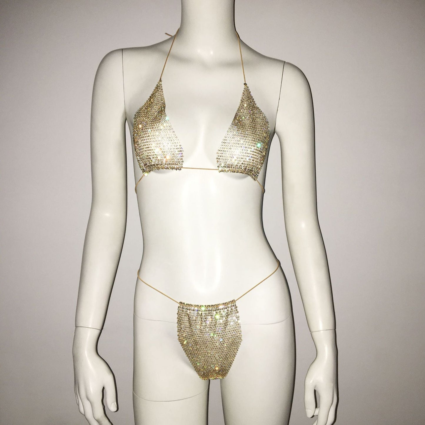 Women Clothing Rhinestone Bikini Set Carnival Sexy Lace Up Outdoor Beach Split Swimsuit