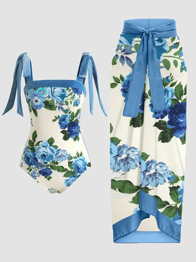 Customized Printed Two-Piece One-Piece Swimsuit Conservative Cover Hip Skirt Swimsuit