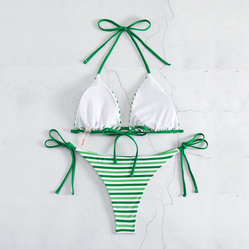 Striped Sexy Lace up Bikini Split Swimsuit Women Three Point Bikini Swimming Set