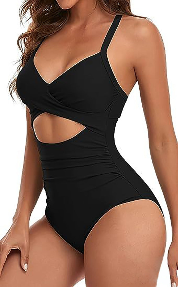 Color Matching One Piece Swimsuit Women Sexy Cross Bikini Beach Spring Swimsuit