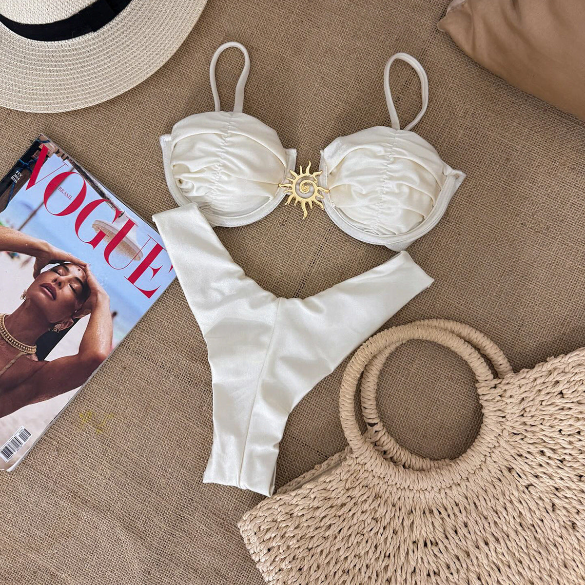 Solid Color Steel Bracket Push up Bikini Split Swimsuit Women Two Piece Bikini