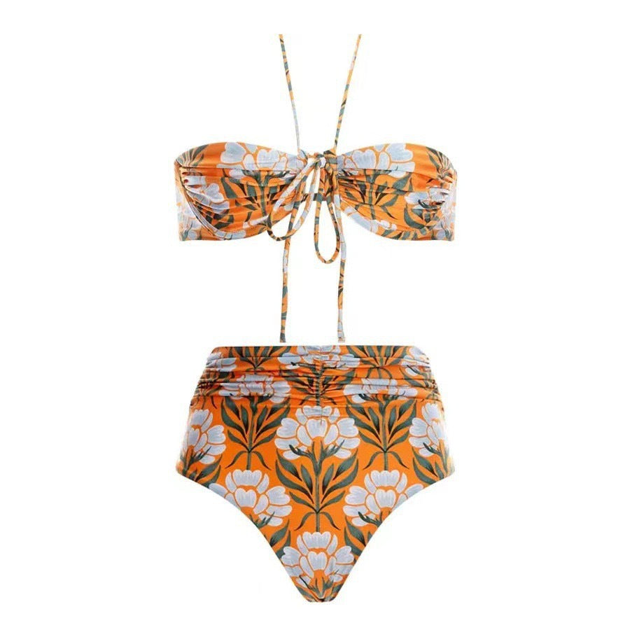 Split Swimsuit Women Skinny Slimming Retro Tied Swimsuit Set Chiffon Dress