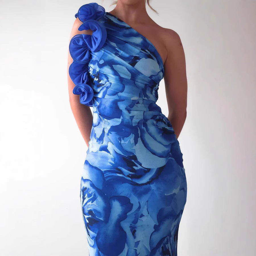 Women Clothing Summer Elegant Slim Sleeveless Three Dimensional Floral Sexy Dress