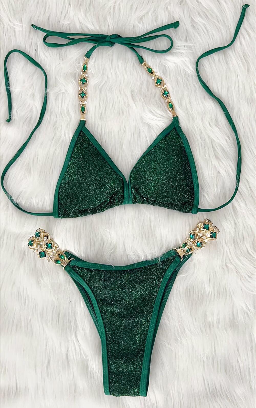 Beach Vacation Bikini Crystal Diamond Women Split Swimsuit