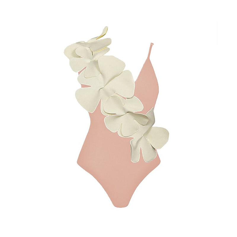 Solid Color Spaghetti Straps One Piece Swimsuit Women Floral Spring Vacation Swimsuit