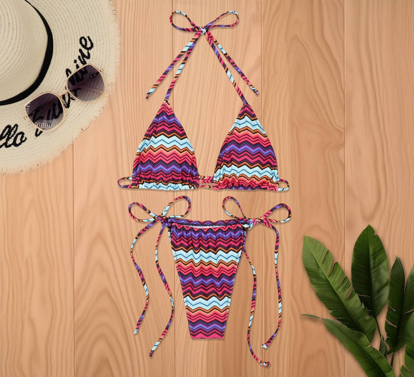 Bikini Three Point Floral Tie Neck Swimsuit