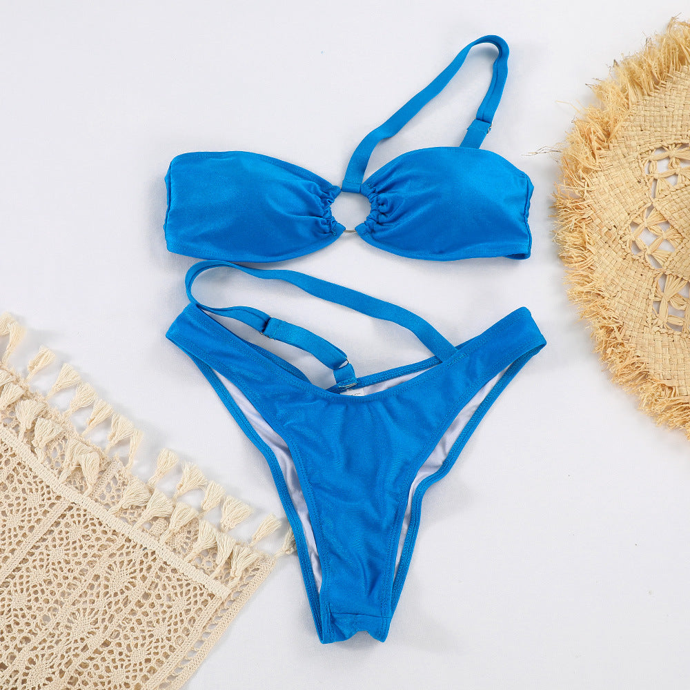 Split Swimsuit Women Solid Color Sexy Nylon Light Bikini