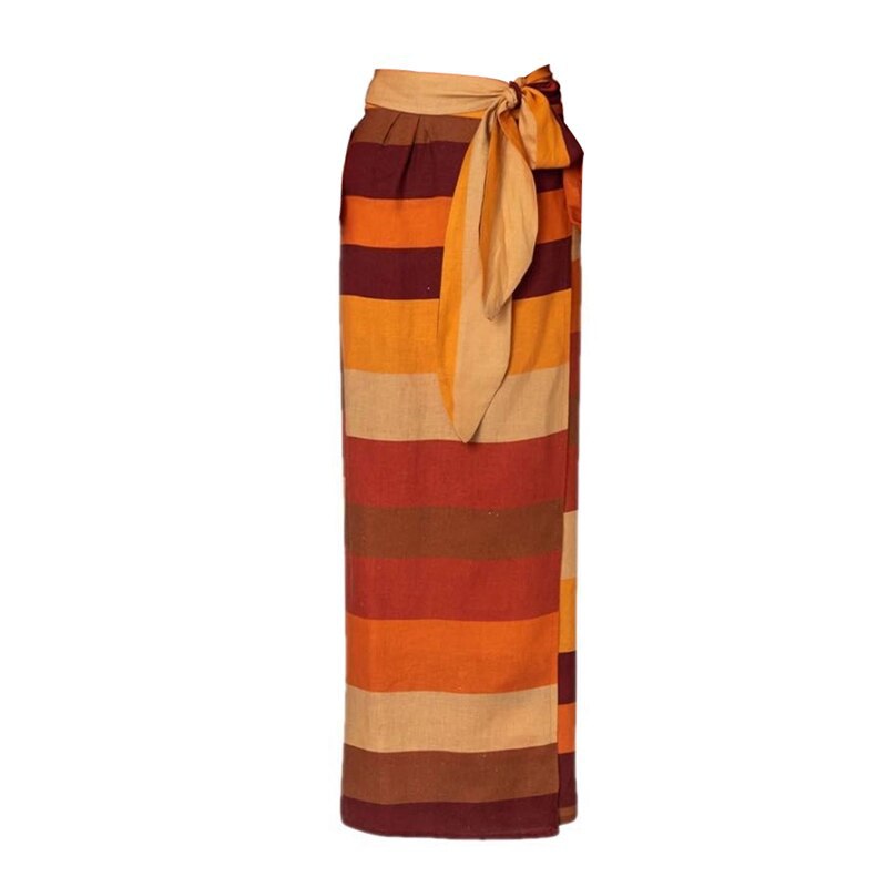 One Piece Bandage Swimsuit Women Tight Vintage Stripe Spring Swimsuit Chiffon Skirt Set