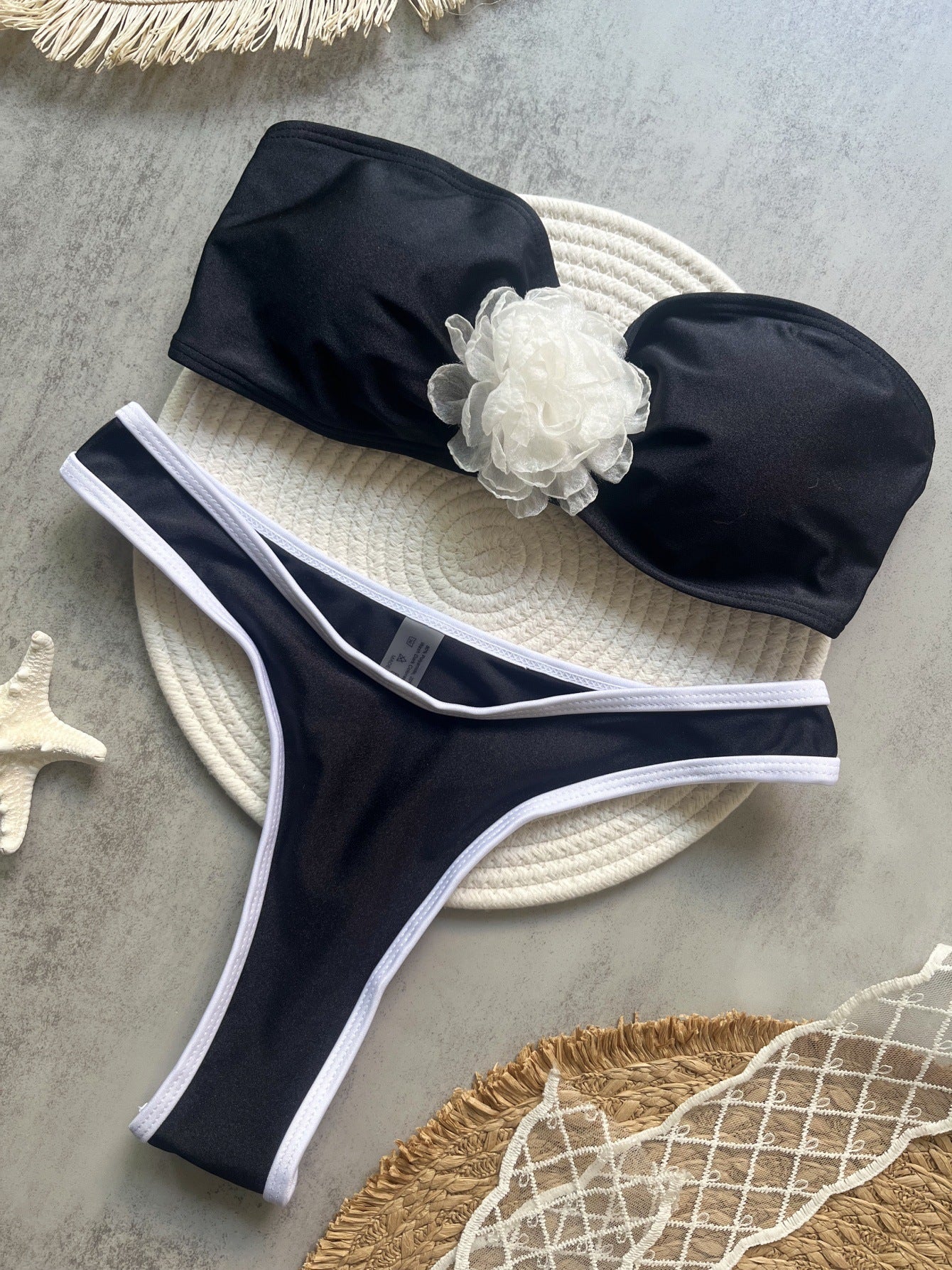 Solid Color 3D Three Dimensional Floral Solid Color Bikini Sexy Backless Split Swimsuit Nylon Bikini