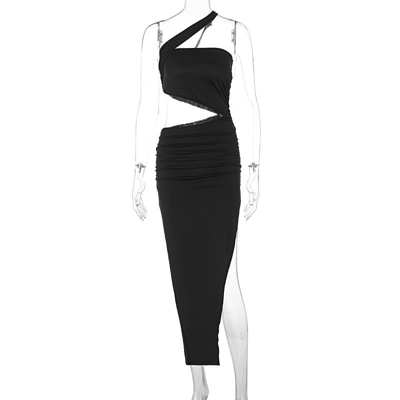 Summer One Shoulder Cropped Sexy Sheath Split Dress Women Clothing