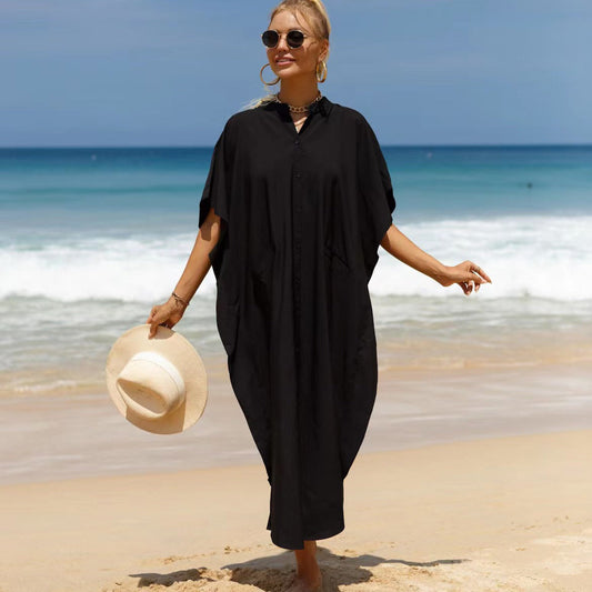 Cotton Shirt Sun Protection Cardigan Beach Cover Up Vacation Maxi Dress Bikini Swimsuit Outwear