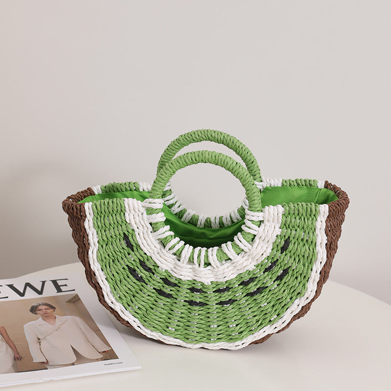 Fresh Candy Colored Watermelon Portable Straw Weaved Bag Cute Fruit Woven Bag Seaside Vacation Beach Bag