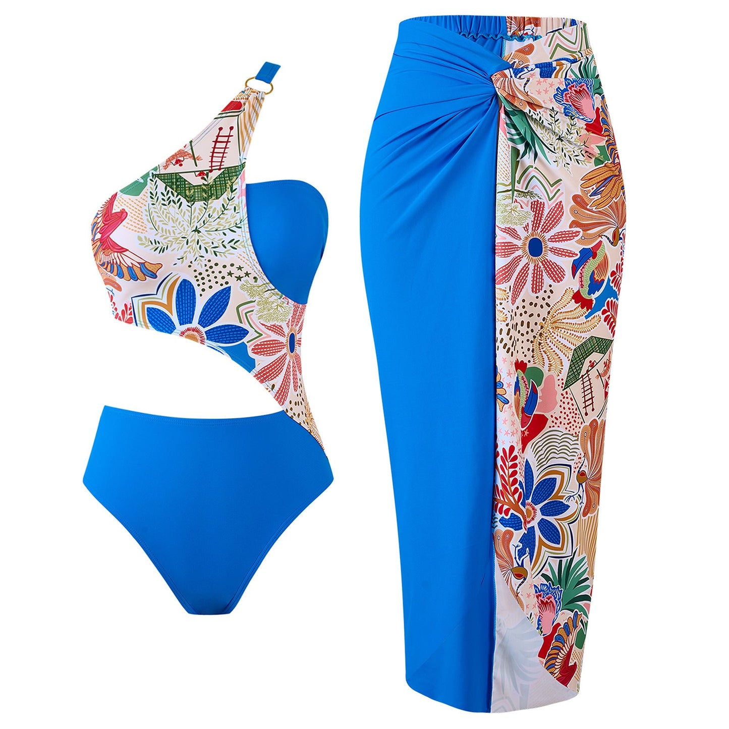 Sexy Swimsuit Color Matching Printed Two Piece Set Polyester Skirt Swimsuit Outfit