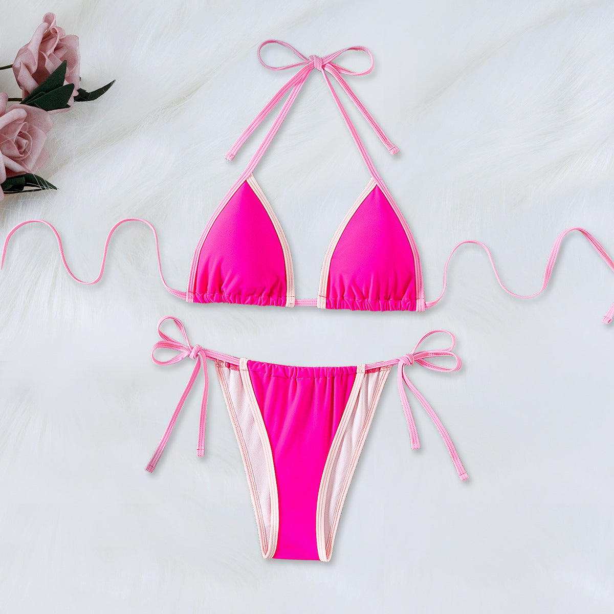 Sexy Backless Slim Fit V neck Three Point Split Swimsuit Bikini Women Swimsuit