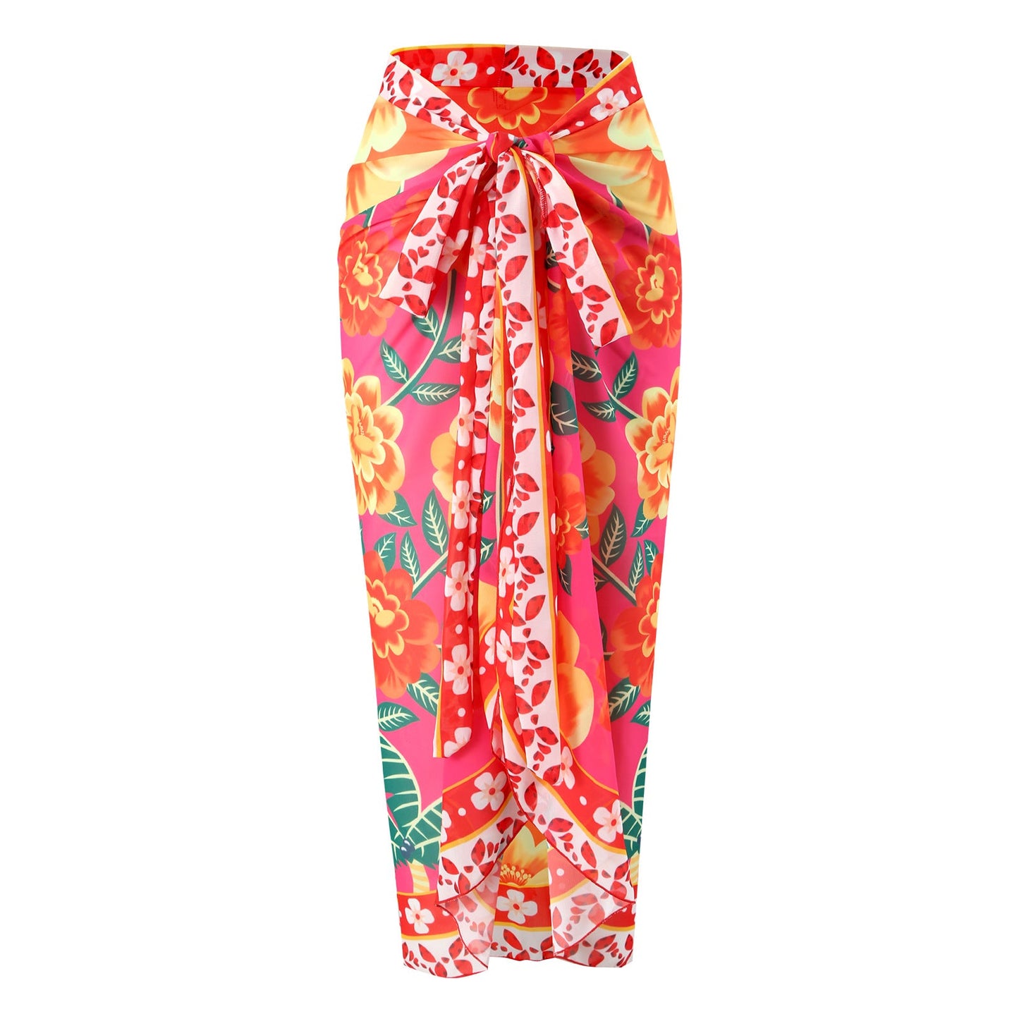 Spring Sexy Swimsuit Women Conservative Warm Printed Swimsuit Wrap Skirt Set