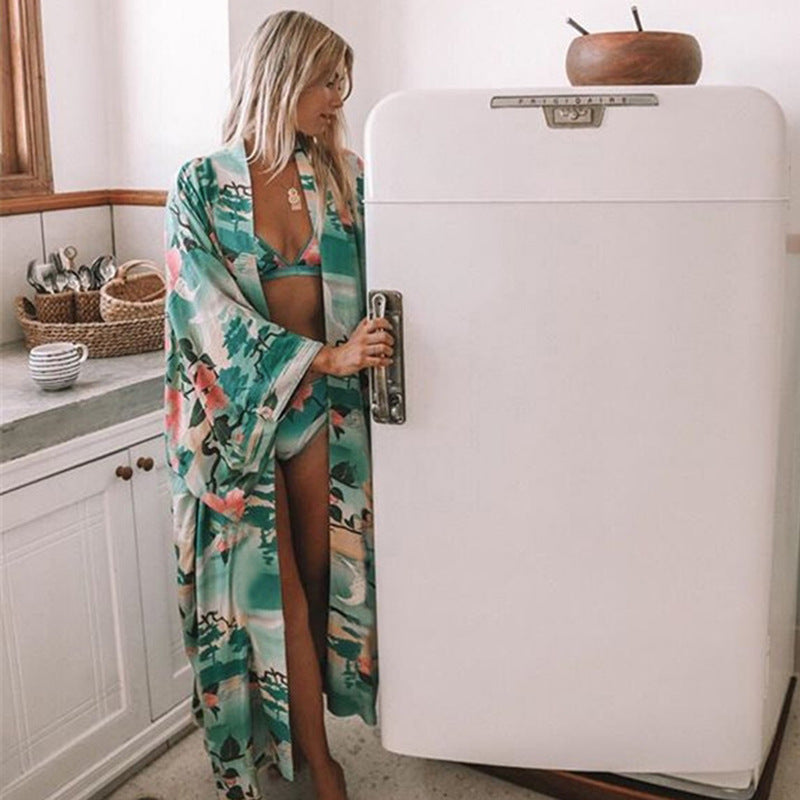 Loose Beach Beach Cover Up Sun Protection Shirt Mid-Length Cardigan Swimsuit Dress Women