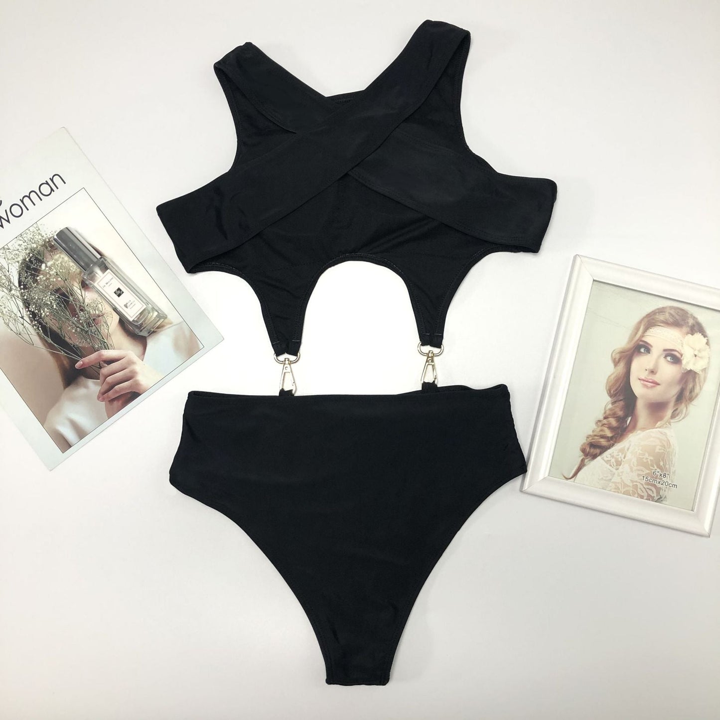 Cutout Solid Color Sexy One Piece Swimsuit Women Criss Cross