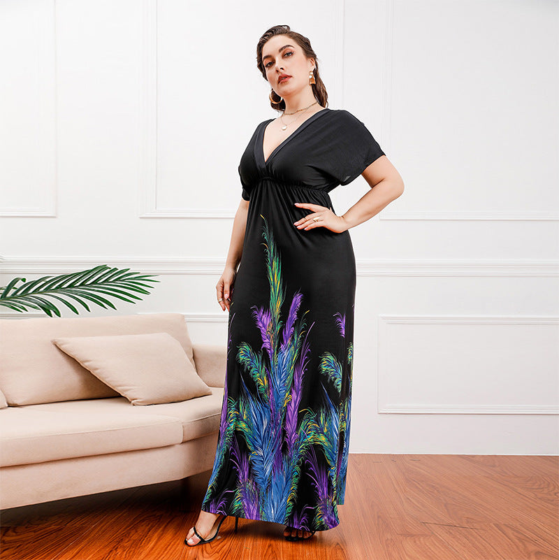 Plus Size Bohemian Girls Extra Long Extra Large Ice Silk Dress Holiday Beach Dress Midi Dress