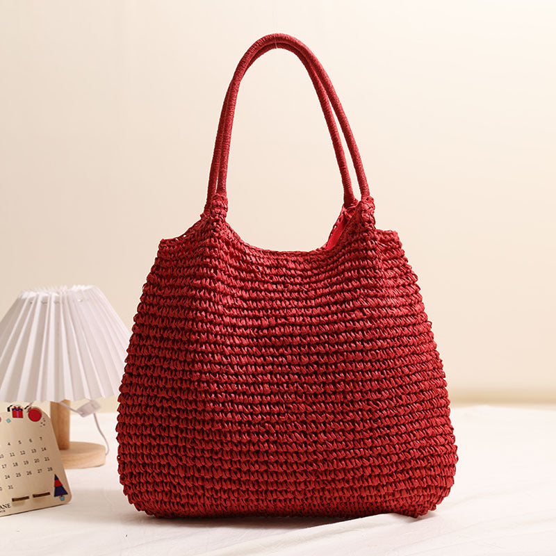 Large Capacity Tote Straw Bag Casual Shoulder Woven Bag Vacation Beach Bag Women Bag