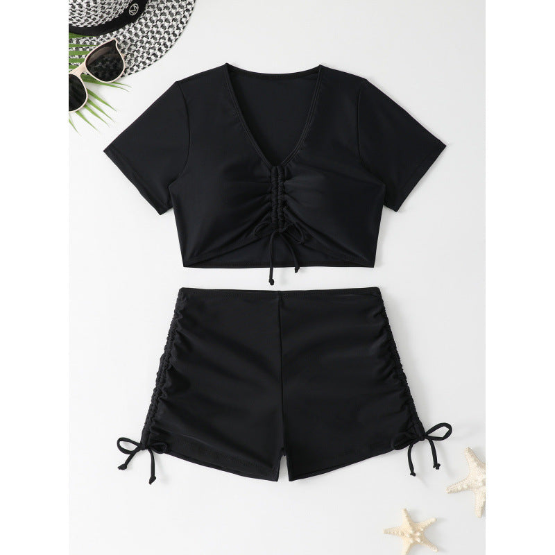 Swimsuit Women Sexy Boxer Short Sleeve Conservative Split Bikini Swimsuit Bikini