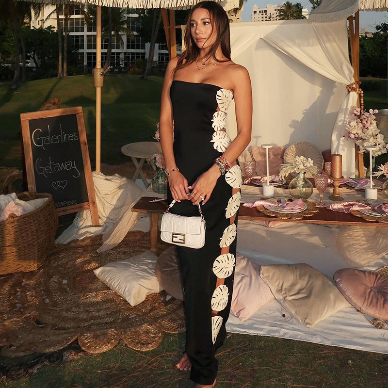 Sexy Cutout Leaf Decoration One Piece Swimsuit Women