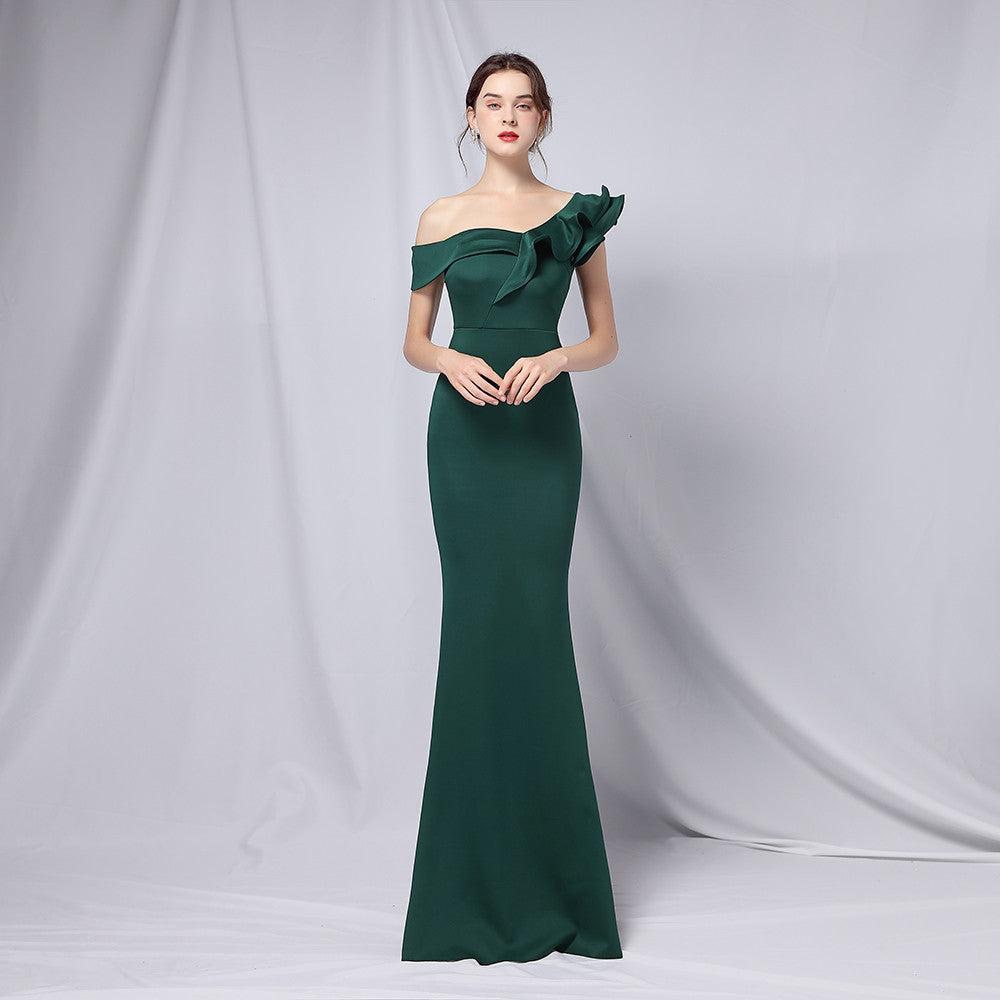 off-Shoulder Banquet Evening Dress Maxi Party Long Elegant Slim Sexy Fishtail Dress Formal Gown