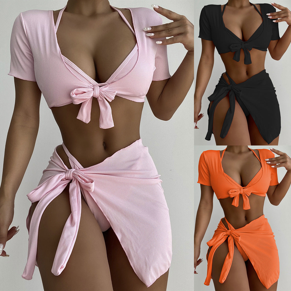 Bikini Bikini Four-Piece Suit Swimsuit Swimsuit Women Solid Color Swimsuit Match Sets Bikini