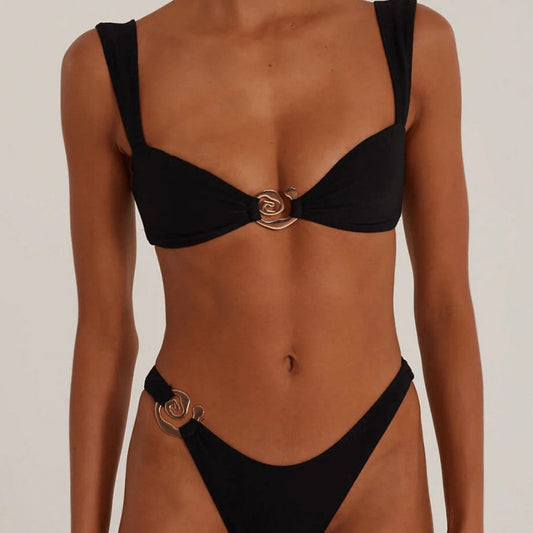 Bikini Solid Color Tied Low Waist Sexy Bikini Split Swimsuit Women Swimwear