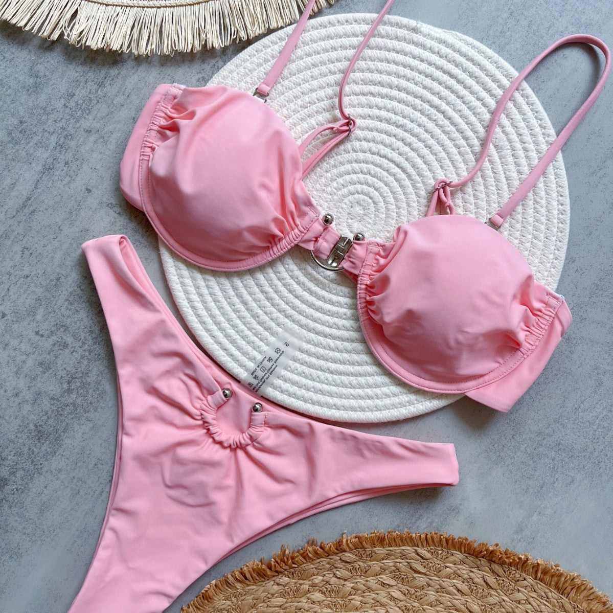 Bikini Metal Accessories Solid Color Swimsuit Beach Sexy Women Swimsuit