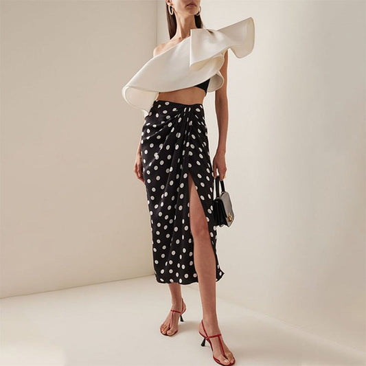 Simple Special Interest Split Swimsuit Women Polka Dot Skirt High Waist Bikini