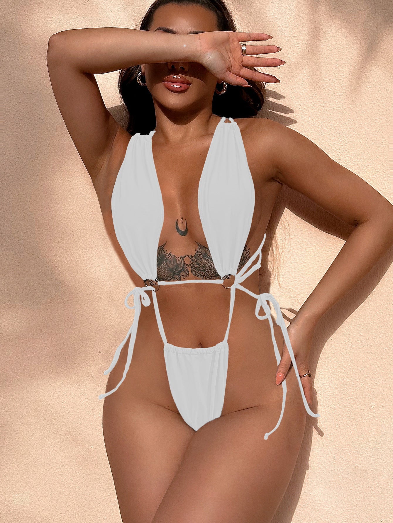 Bikini Double One Piece Swimsuit Solid Color Bikini Swimwear Women Cross Swimsuit Sexy