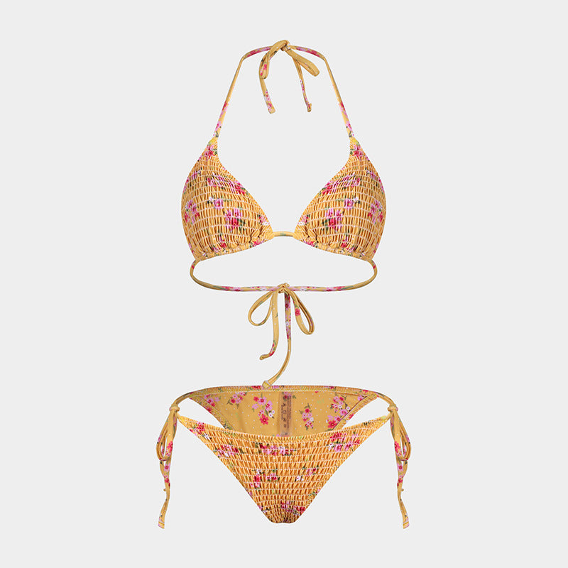 Printed Bikini Three Piece Gauze Skirt Split Sexy Vacation Bikini Swimsuit